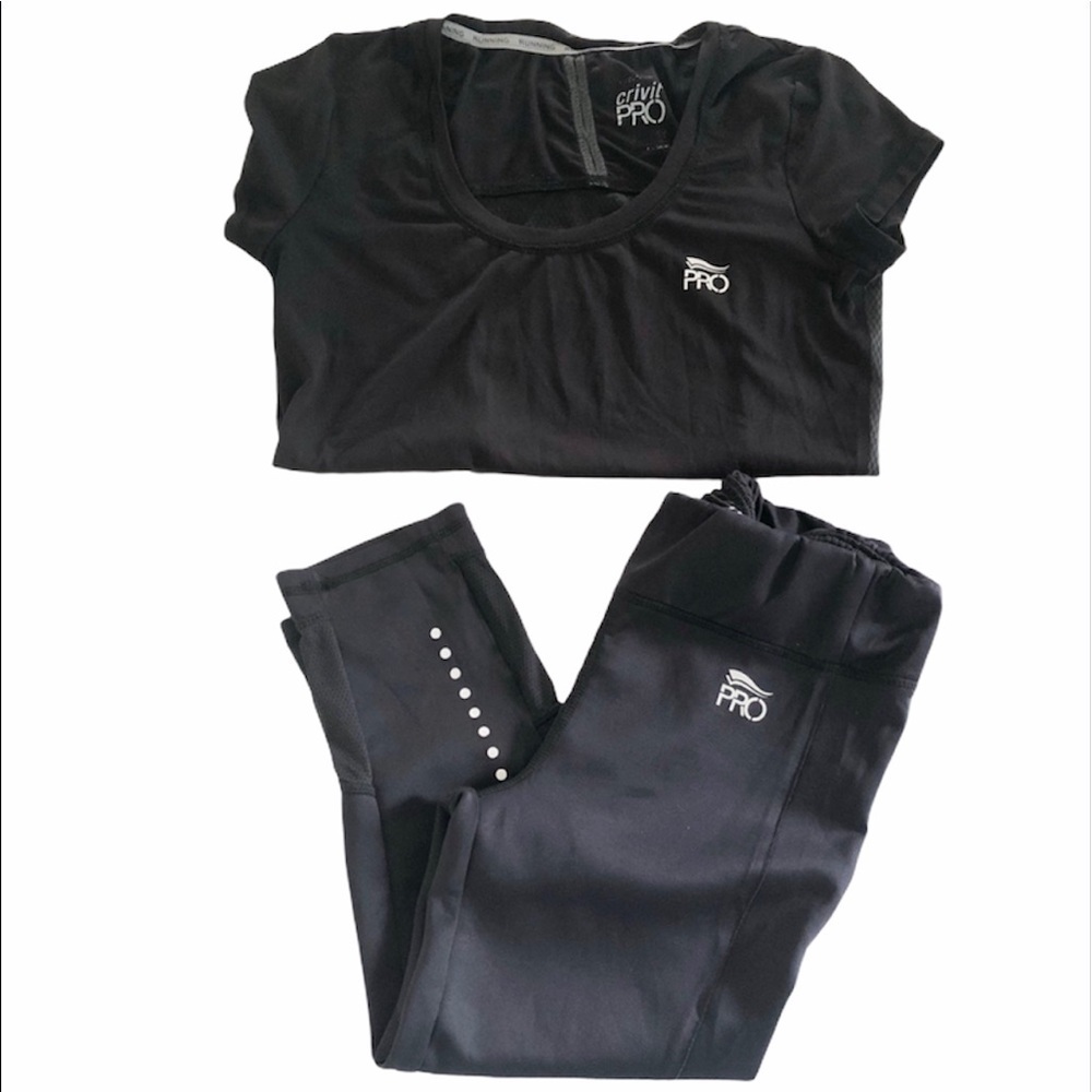 Running by Crivit PRO Black Athletic Top & Bottom Set Women’s Small